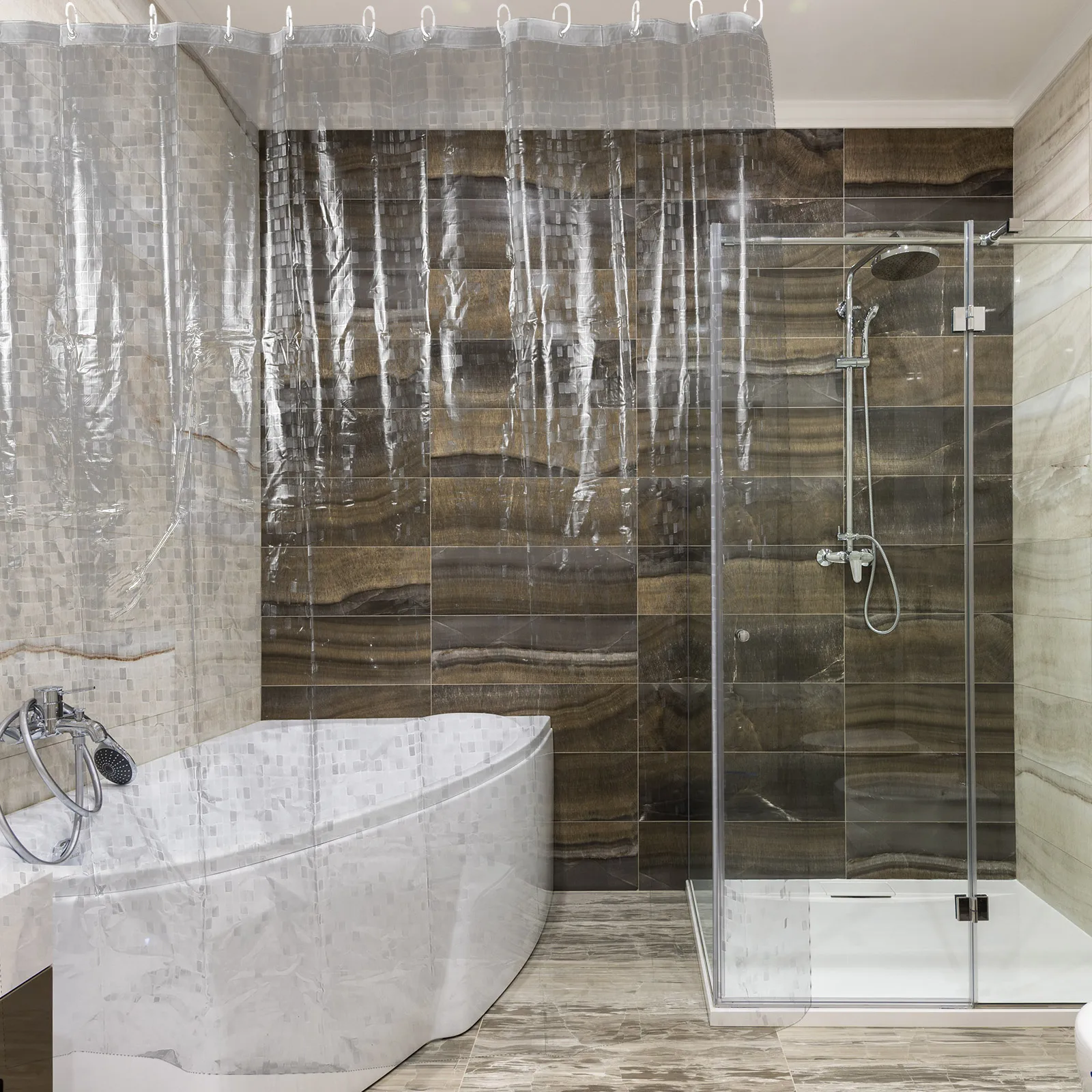 

PVC Waterproof Curtain 1.8x2m Decorative Shower Curtain 3D Bath Decorative Curtains Easy Installation Hooks