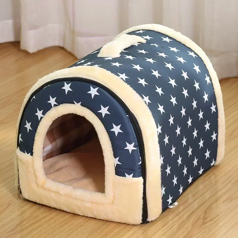 Winter Pet Cat Bed Foldable Dog House Dog Villa Sleep Kennel Removable Nest Warm Enclosed Cave Sofa Big Dog Kennel Pet Supplies