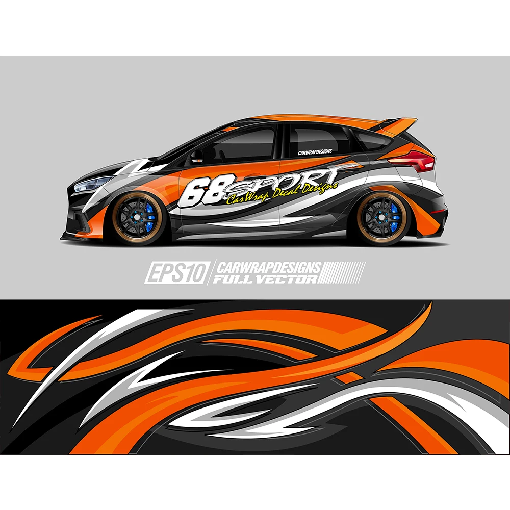 

Abstract Orange White Colorful Full Body Racing RV Graphic Decals Vinyl Wrap Custom Color Changing DIY Car Full Wrap 500*100cm