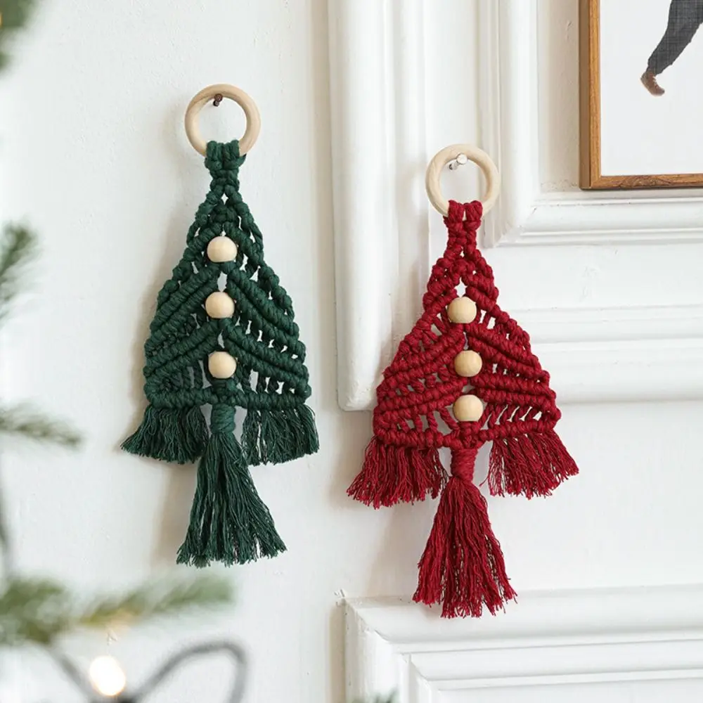 With Tassels Woven Christmas Tree Pendant Soft Handmade Cotton Thread Christmas Ornament Exquisite Xmas Tree Decoration