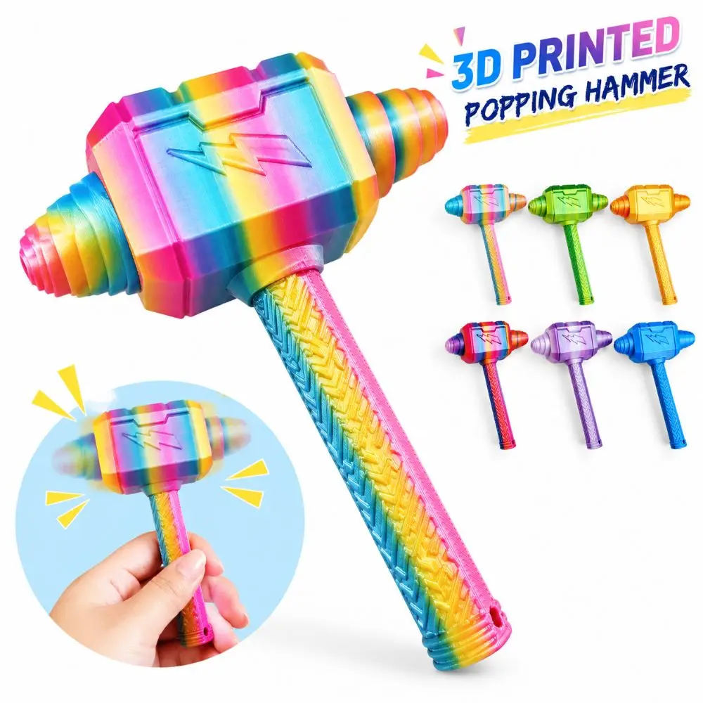 New 3D Printed Bounce Hammer Bounce Action Hammer Shape Colorful Hammer Pendant Novelty Stress Relief Toy Stress Relief