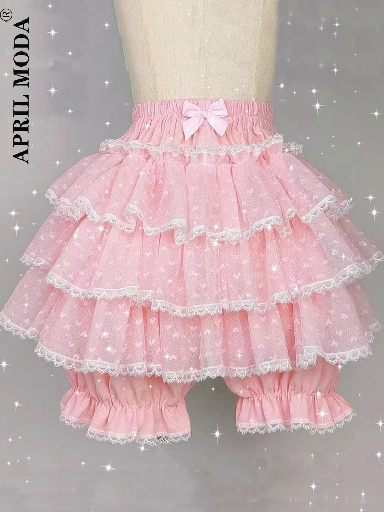 Y2k Japanese 90s Sweet Lace Shorts Skirts Lolita Kawaii JK Ruffles Bloomers Black Pink White Harajuku Women Safety Short Pants