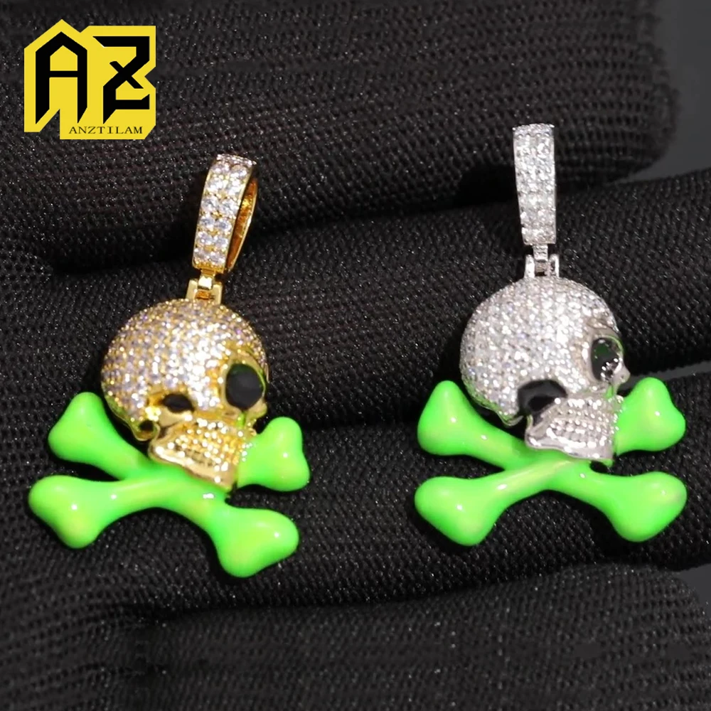 Luminous Pirate Skull Iced Out Pendants Necklace for Men Paved Bling CZ Rapper Hip Hop Jewelry Drop Shipping Gift