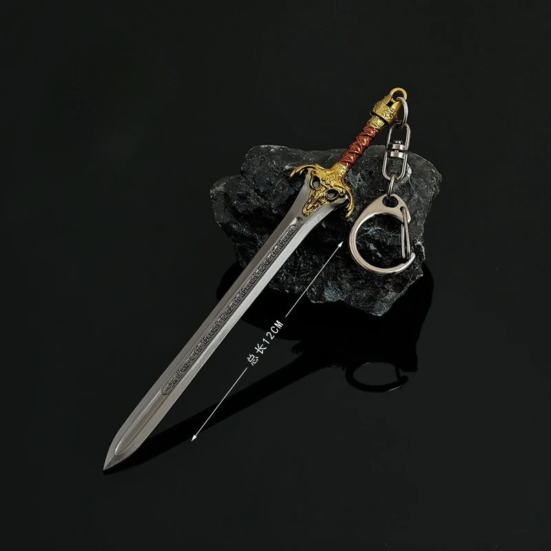 12 ซม.Barbarian Conan ดาบของ Kings อาวุคกลางหัวแกะมีดโลหะหัตถกรรมของสะสมพวงกุญแจเครื่องประดับของเล่นของขวัญ