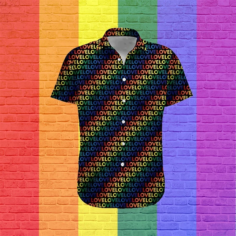 Rainbow 3d Print Shirts Men Fashion Hawaiian Shirt Short Sleeve Harajuku Beach Shirts Lapel Buttons Blouse Male Clothing Camisa