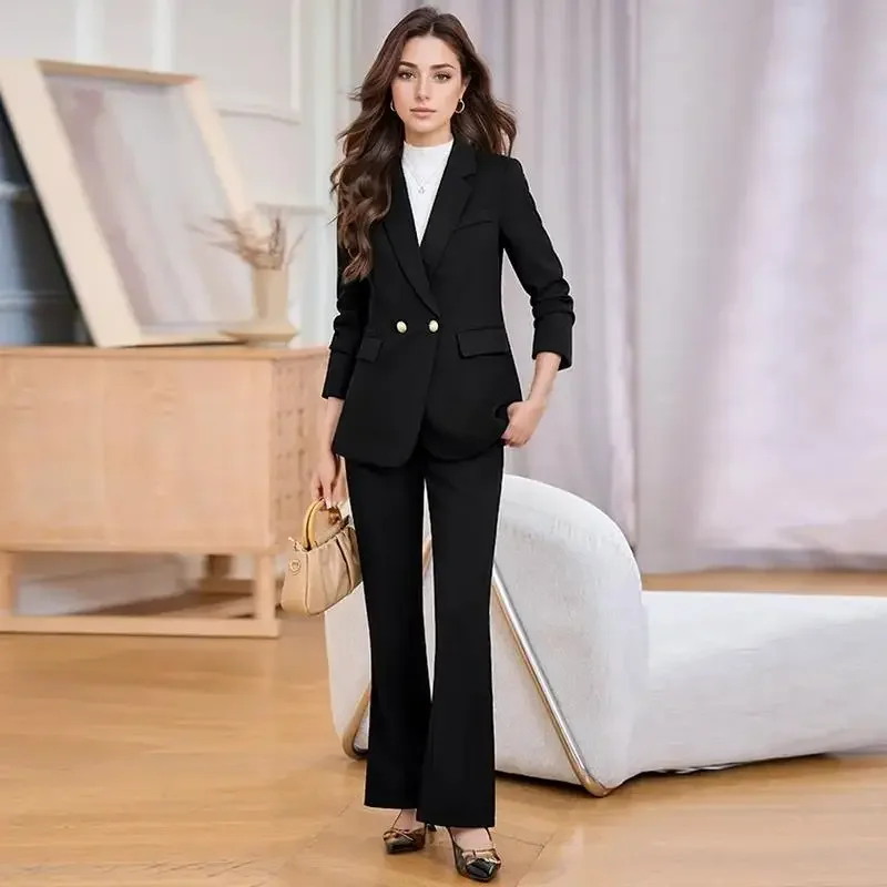 Set di pantaloni da completo blazer da lavoro formale elegante autunno pop per donna Set di pantaloni da giacca a maniche lunghe da 2 pezzi Set di abiti taglie forti