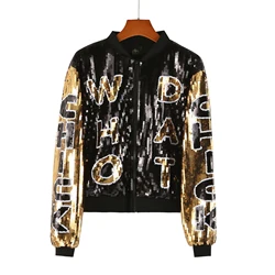 New Who Dat Black and Gold Sequin Bomber Crop Sequin Jackets for Women