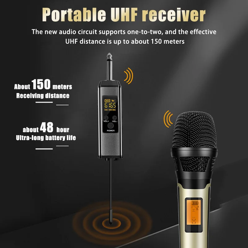 ميكروفون FUHAM اللاسلكي KM990 عالي الجودة، هيكل معدني كامل لمرحلة الأداء المباشر، الكنيسة كاريوكي أسود