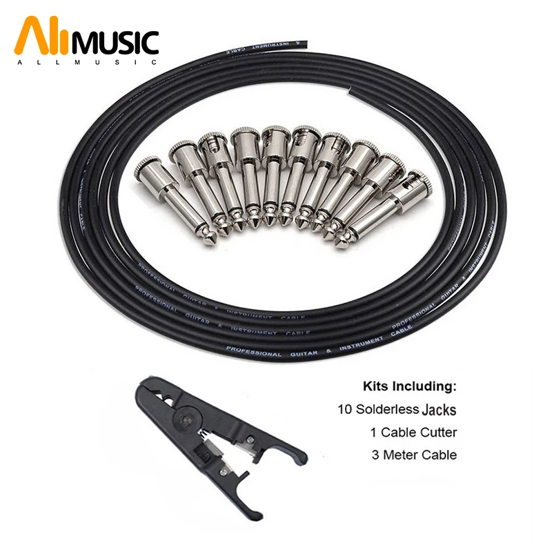 

ALLMusic DIY Guitar Solder-free Pedal Patch Cable Board Copper Cable Kit Set 10ft 10 Strait Audio Solderless 6.35 Mono Jacks