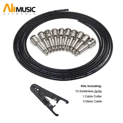 ALLMusic DIY Guitar Solder-free Pedal Patch Cable Board Copper Cable Kit Set 10ft 10 Strait Audio Solderless 6.35 Mono Jacks