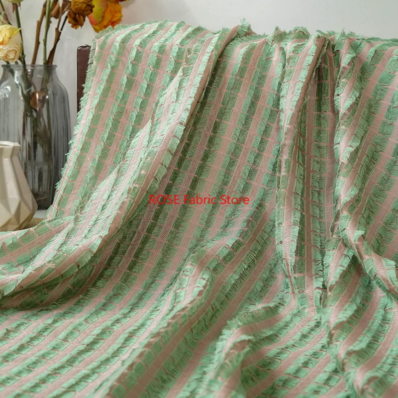 Różowo-zielona tkanina w kratę z frędzlami i frędzlami do haftu na bluzkę, spódnicę, wiosenną sukienkę, cheongsam, zasłonę, sukienkę imprezową,