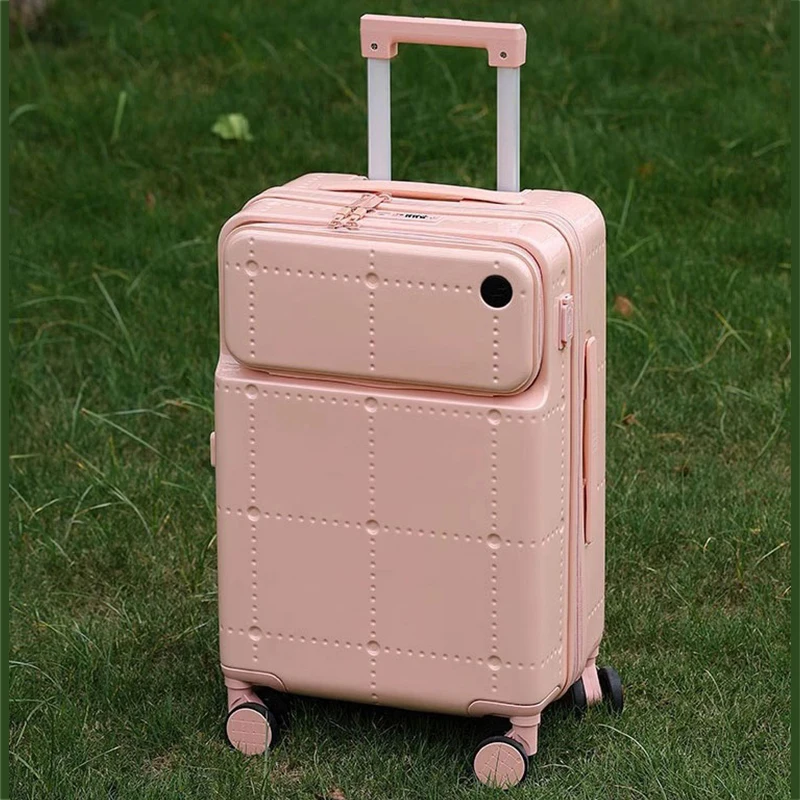 Front Open Luggage with Cup Holder USB Charging Port Portable Universal Wheel Suitcase Boarding Code Case