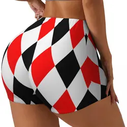 Yoga Shorts Red Black And White Rhombuses Pattern Women Biker Tight Elastic Workout Sports Leggings Sportswear