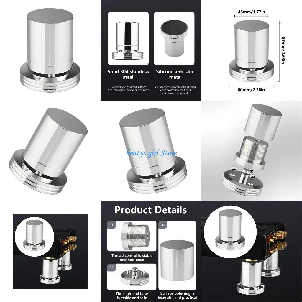 

C7AB Auditory Equipment Stabilizer Spikes with Polished Stainless Steel and Silicone Anti Skid Pad