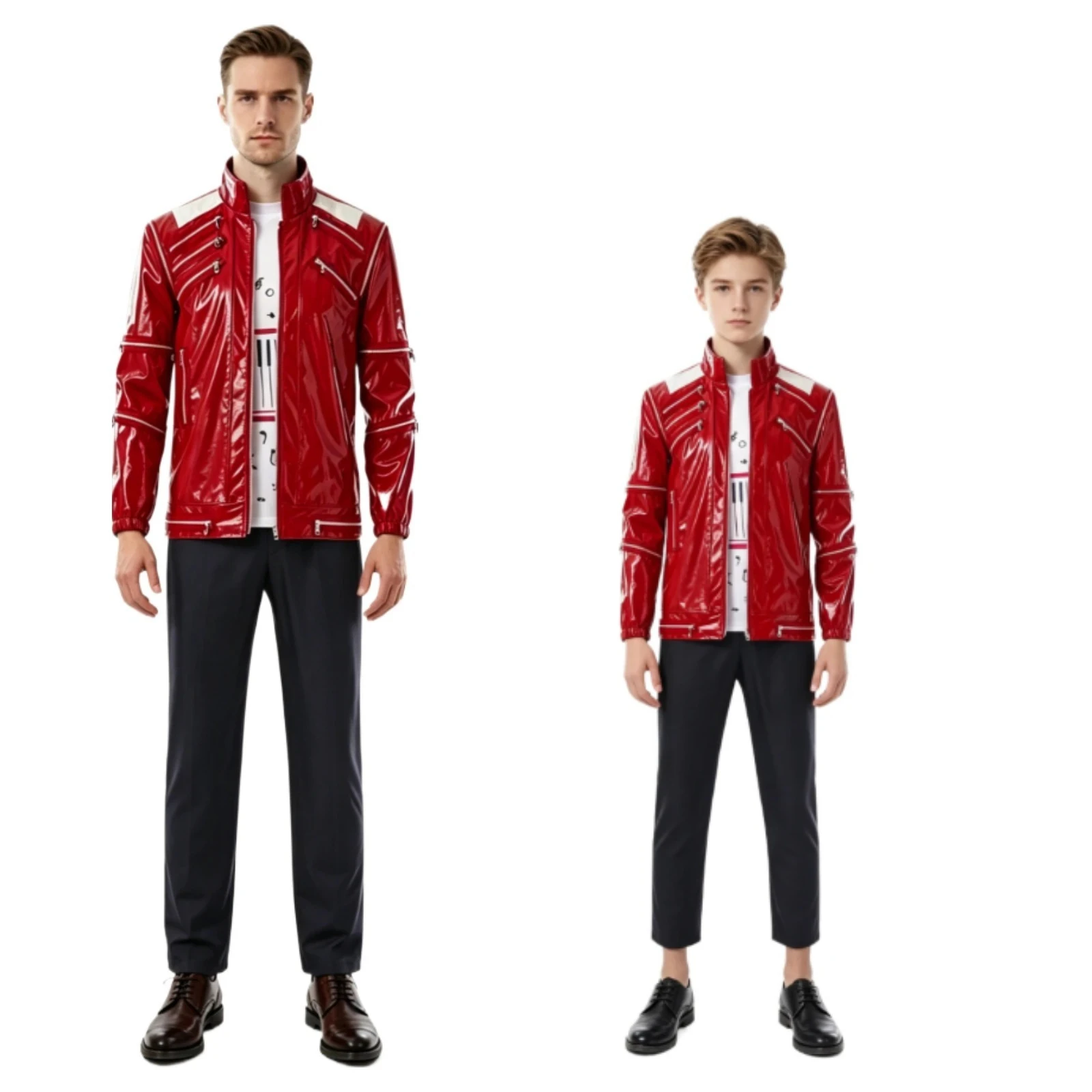 Michael Jackson Beat It Jacket for All Age MJ Impersonators Red Zipper PU Leather Punk Casual Coat Halloween Carnival Stage Suit - view 2