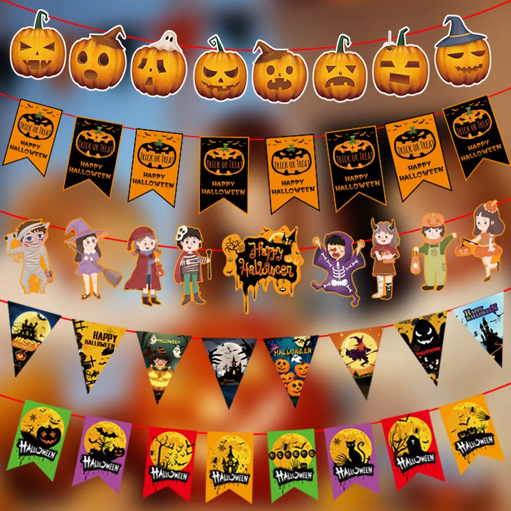 Halloween Swirl Banner Girlande Kürbis Geist Fledermaus Spinne Decke hängende Anhänger Halloween Dekoration für Home Party Supplies – Detail 6