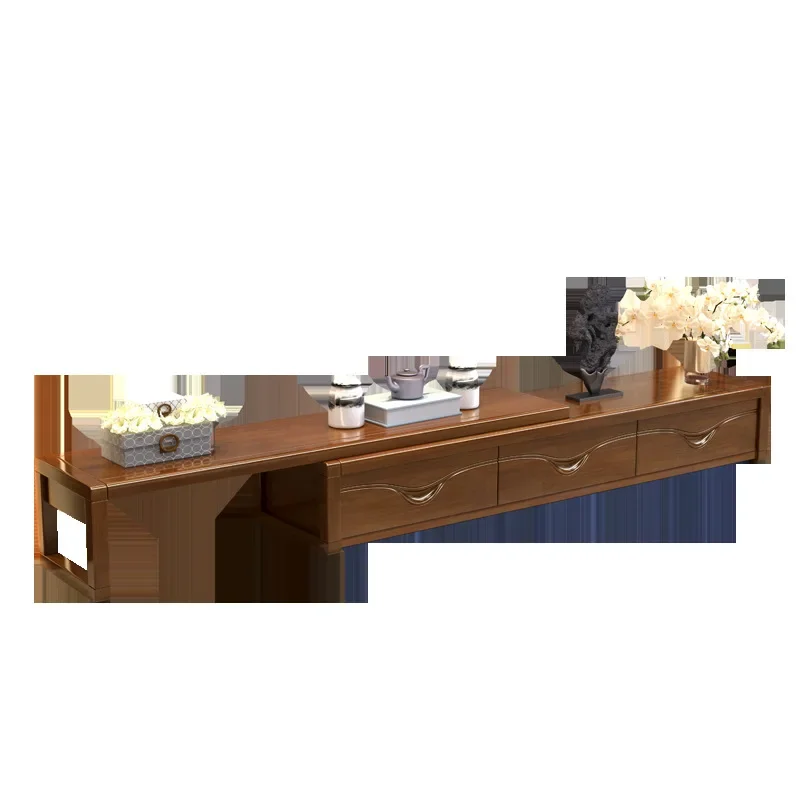 

Modern Minimalist Furniture New Chinese Style Living Room Retractable Solid Wood TV Cabinet Combination Hotel Furniture