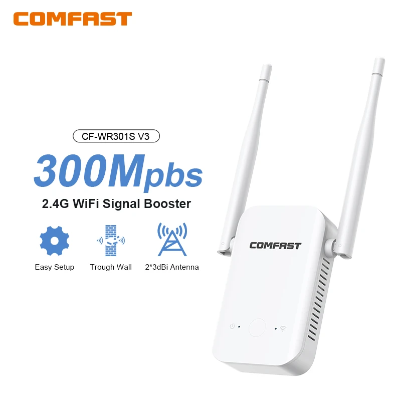 

COMFAST 300Mbps WiFi Repeater Wireless Signal Extender 2.4G WiFi signal booster Amplifier Router 2 antenna Long Range For Home