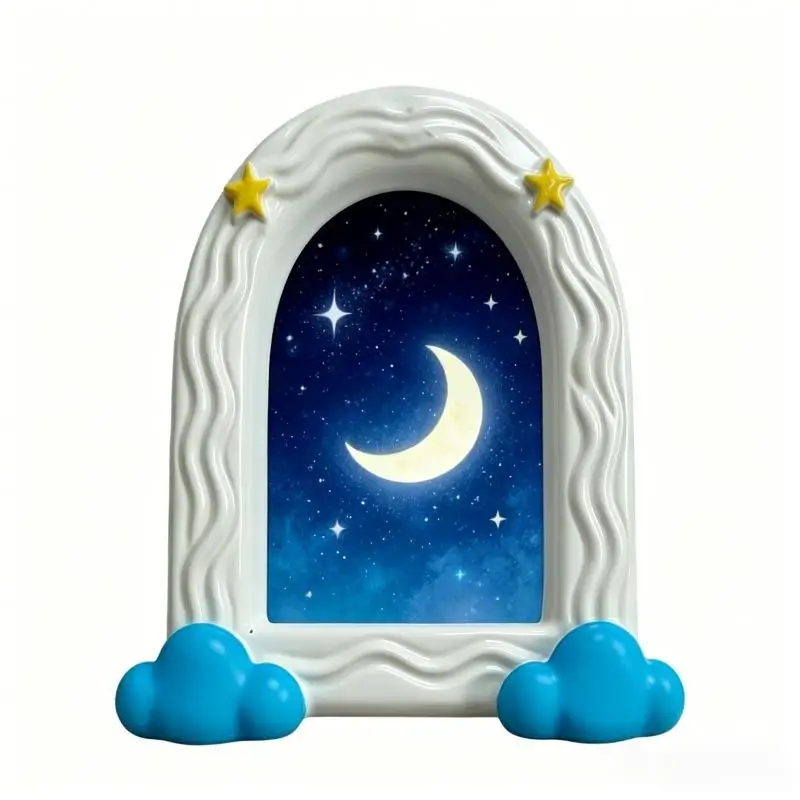 2pc Cartoon Starry Sky Cloud Picture Frame Arch-shaped Mini Photo Display Stand For Childrens Room -Instagram Style Decorative