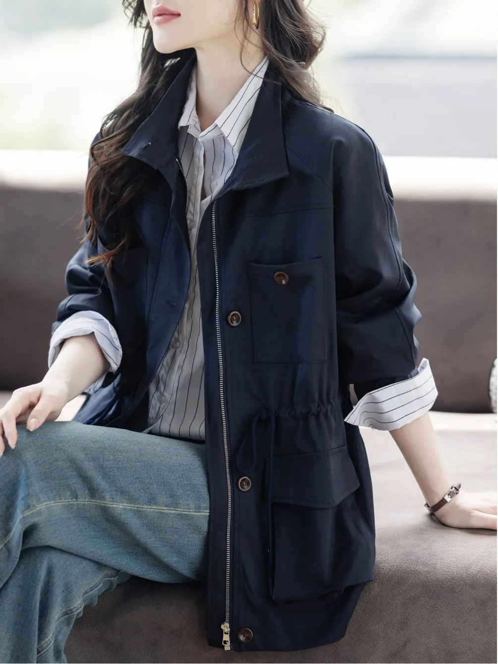 

Loose Casual Korean Sle Women's Windbreaker Jaet 2025 Spring Autumn New Arrival Versatile Comfortable Mid-Length Coat