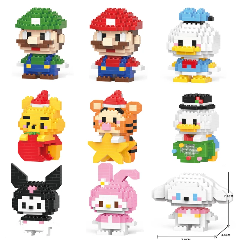 Stitch Mickey Mouse Winnie the Pooh Building Blocks Anime Characters Model 60 Kinds Block Dolls Toys Children Gifts