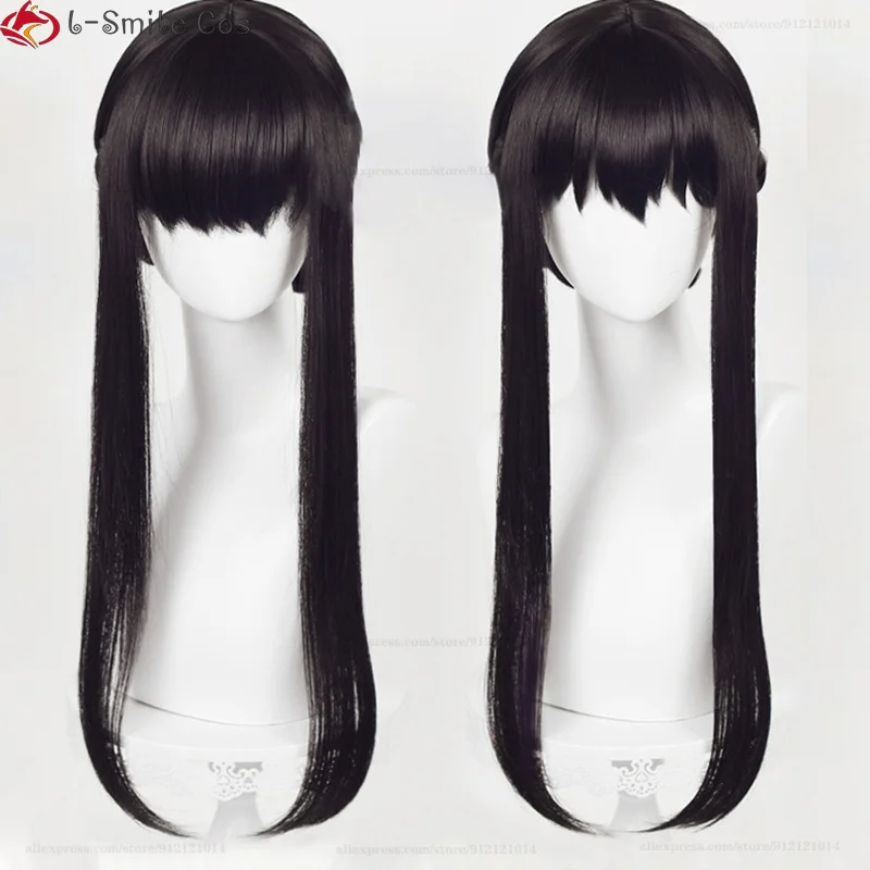 Anime cos Yor Forger parrucca Cosplay lunga nera capelli sintetici resistenti al calore cos parrucche per giochi di ruolo di Halloween + cappuccio per parrucca