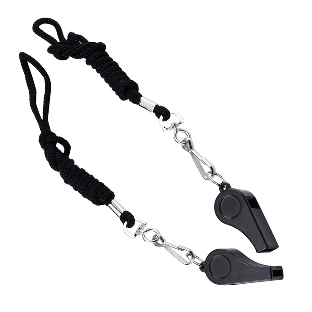 

2pcs Plastic Sports Whistles Lanyard Referee Safety Crisp Sound Black Free Hands Design Noise Maker Party Supplies