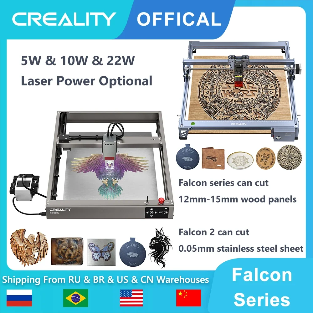 Creality Falcon 2 Laser Engraver 5/10/12/22/40W CNC Router Cutting Machine 455±5nm High Precision Wood Metal Engraving Cutter