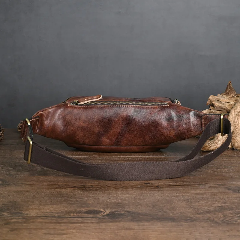 Genuine Leather Waist Packs For Men Vintage Male Chest Bag Travel Bags Fanny Pack Belt Length Male Small Waist Bag Phone Pouch