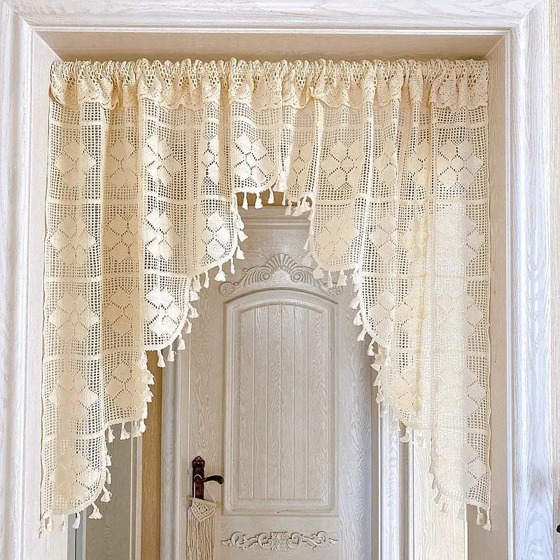 

Retro Arched Door Curtain, Crocheted Lace Partition Curtain, Home Decor, Small Curtains, Doorway Curtain, 1Pc