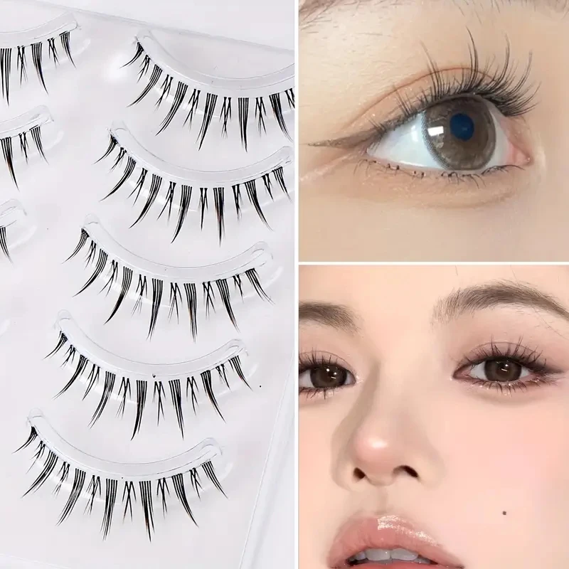 5 أزواج من الرموش الصناعية الممتدة - مظهر طبيعي، عين قطة مدببة، رموش صناعية على الطراز الكوري - خفيفة الوزن وقابلة لإعادة الاستخدام
