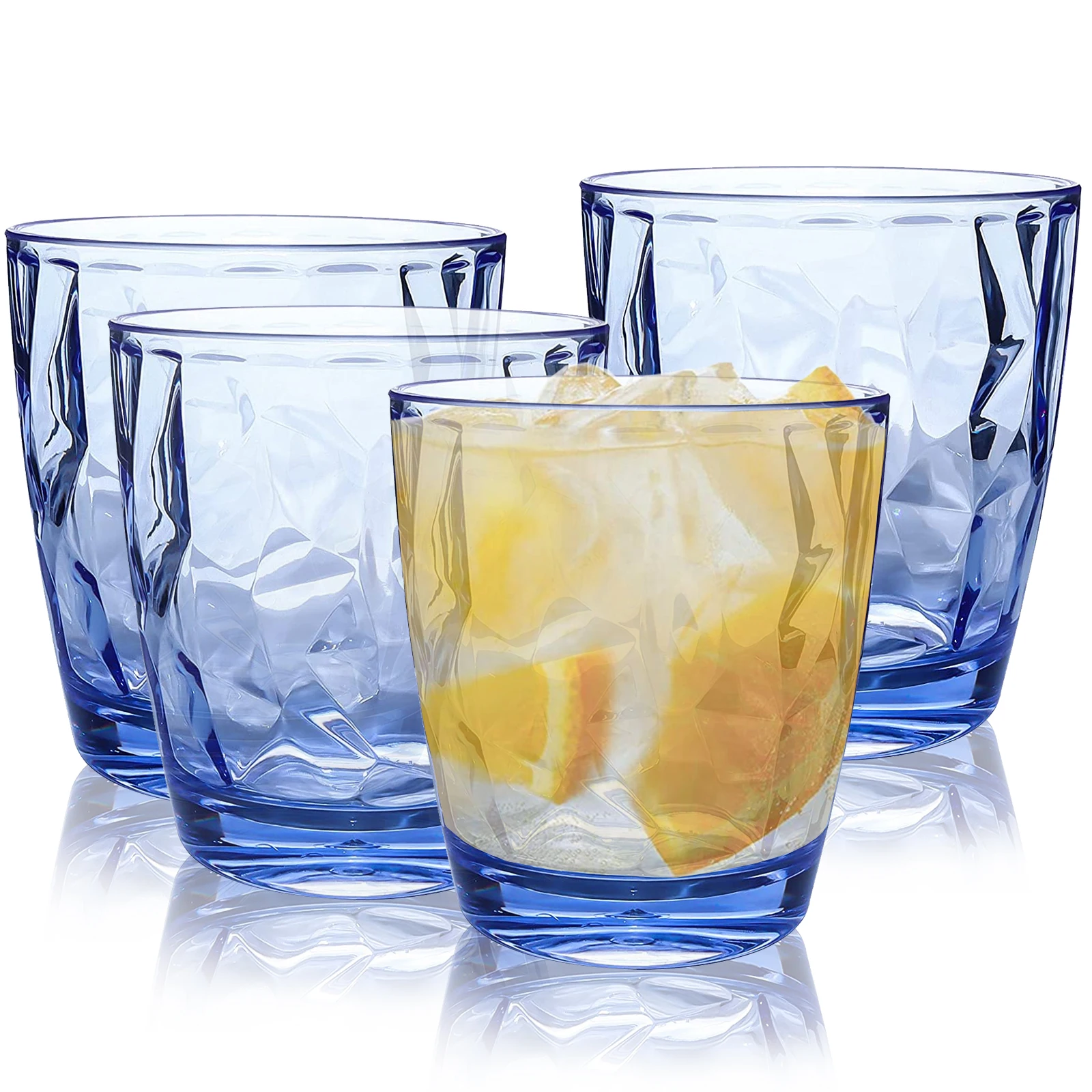 4pcs PC Plastic Cups 300ml Tumblers Water Cup Drinking Glasses Drinking Cups for Water Juice Cocktail Transparent Blue