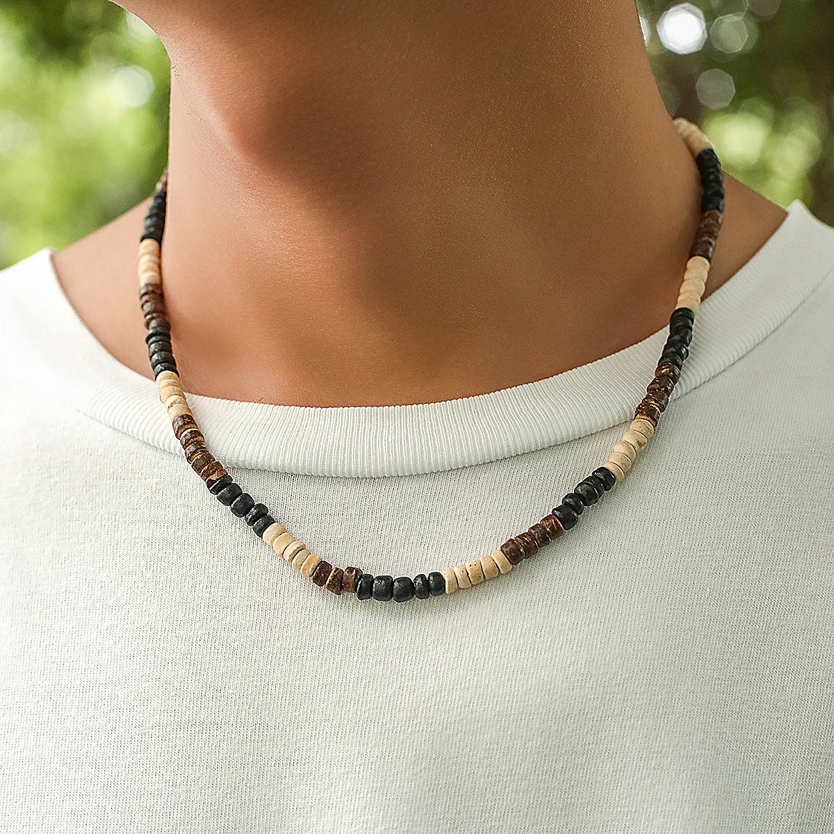 New In Vintage Bead Men Necklace Short Natural Wood Collar Festival Accessories Choker Stone Colar Gift For Him