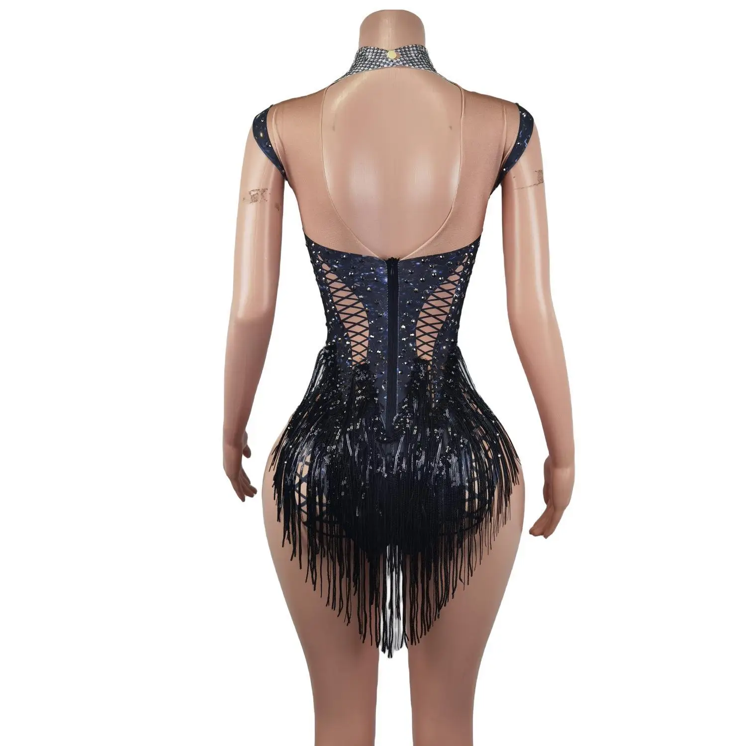 Sexy Sequin Fringes One Piece Jumpsuit Club Romper Stage Carnival Dancer Festival Outfit Women Party Tassel Rhinestone Bodysuits