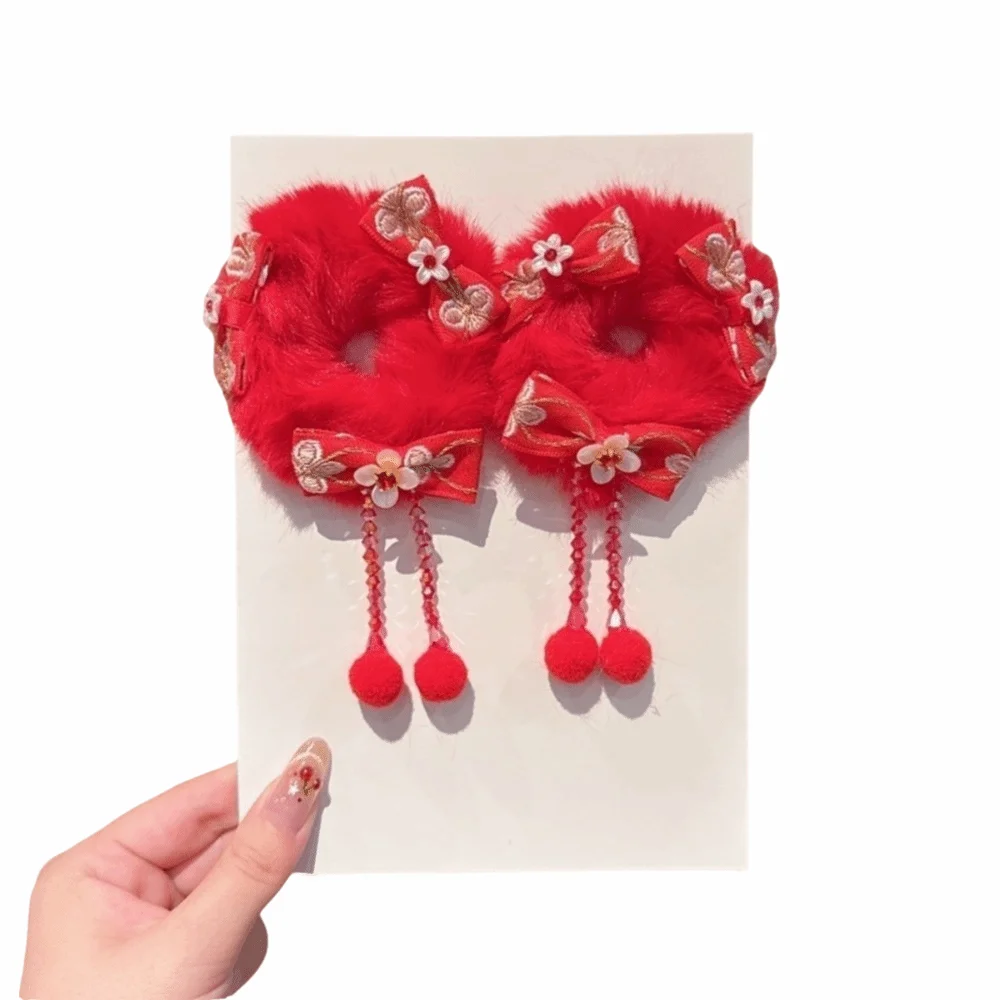 

Winter Traditional Chinese Style Hair Accessories Bow New Year Hair Ties Butterfly Tassel Children's Hair Ropes Hanfu Accessory