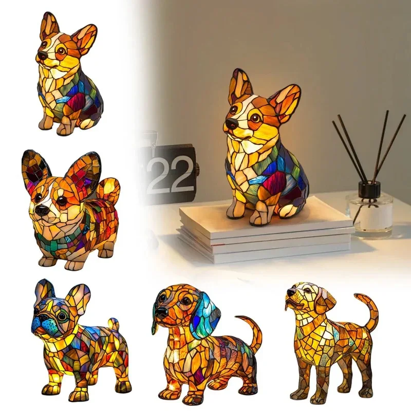 Led Table Lamp With A Color-blocking Puppy Sculpture Resin Decorative Lamps Usb Rechargeable Dog-themed Colorful Table Lamps