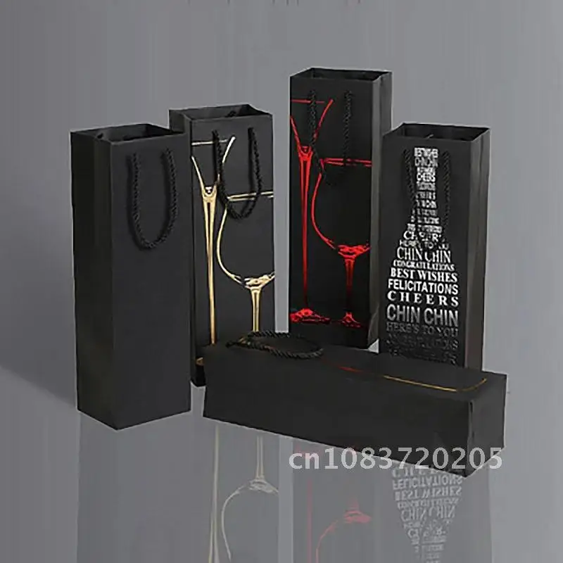 12pcs Single Wine Bottle Packing Boxes Bronzing Birthday Party Holiday Gifts Beer Drinks Black Tote Bag Champagne Drinks Storage