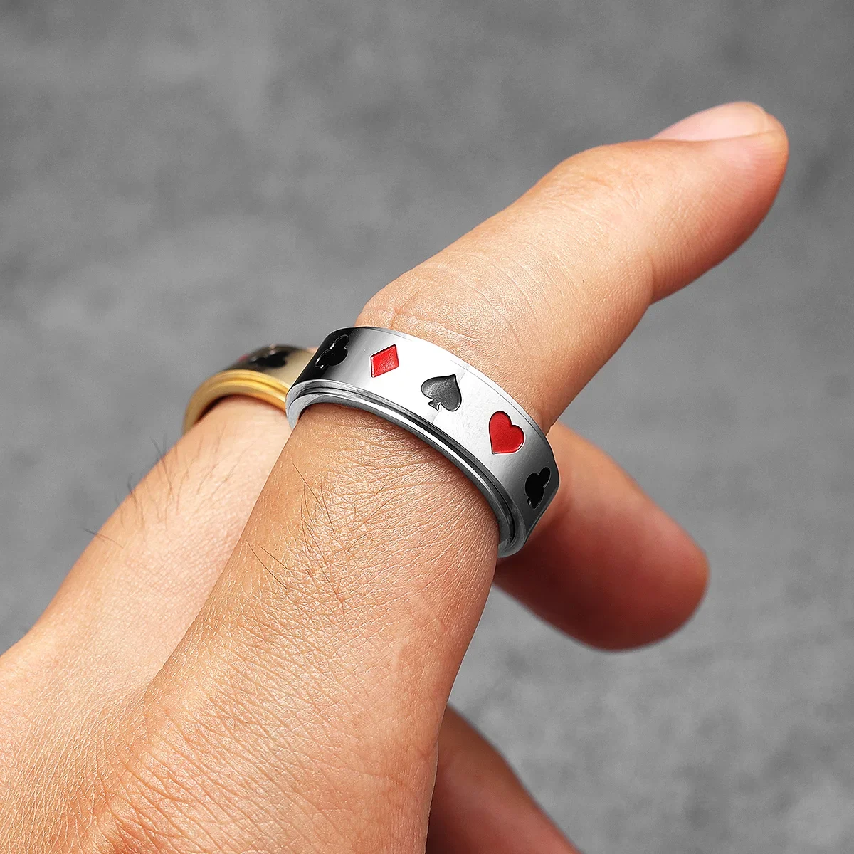 Lucky Poker Fidget Spinner Men Rings Stainless Steel Punk Luxury New In Women Jewelry Fashion Accessories Gift Wholesale