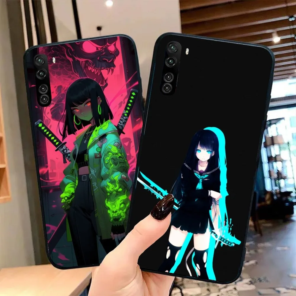 Weapon Sword Girl Mobile Cell Phone Case for OPPO Find X5 X3 X2 A93 Reno 8 7 Pro A74 A72 A53 Black Soft Phone Cover Funda