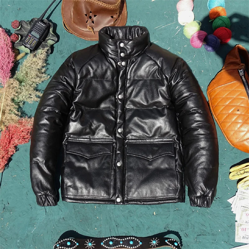 

Пуховик, большая куртка-хлеб, первый слой, куртка из воловьей кожи, мужская куртка с воротником-стойкой, теплый белый утиный пух, зимняя утолщенная куртка