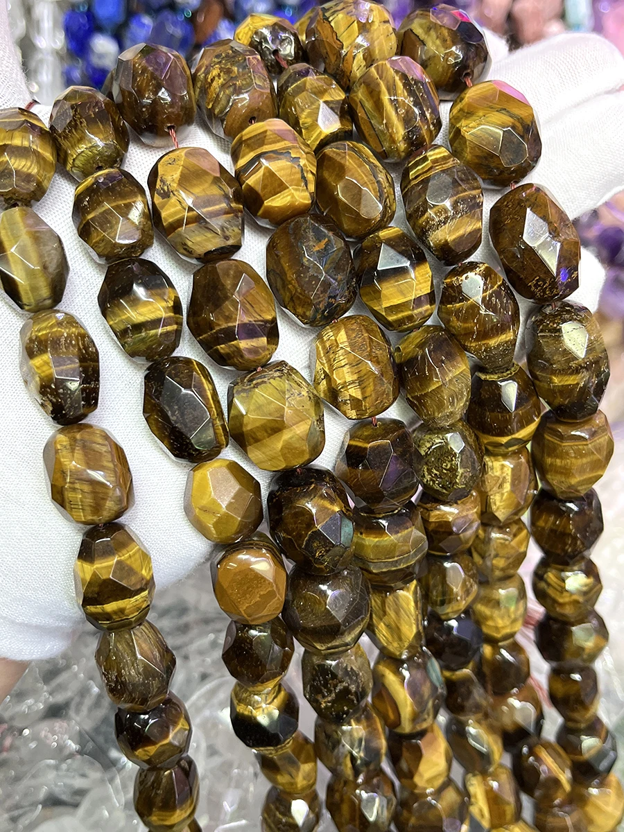 Natural Yellow Tiger's Eye Stone Conformal Section Irregular Faceted Loose For Jewelry Making DIY Necklace Bracelet 15''13-18mm