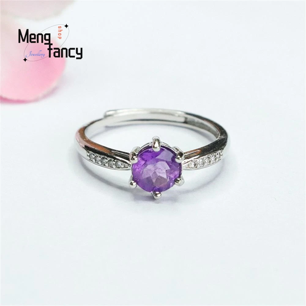 

Natural Amethyst Ring Purple Colour Jewellery Best selling Adjustable Elegant Rings High-grade Couple Promise Fine Holiday Gifts