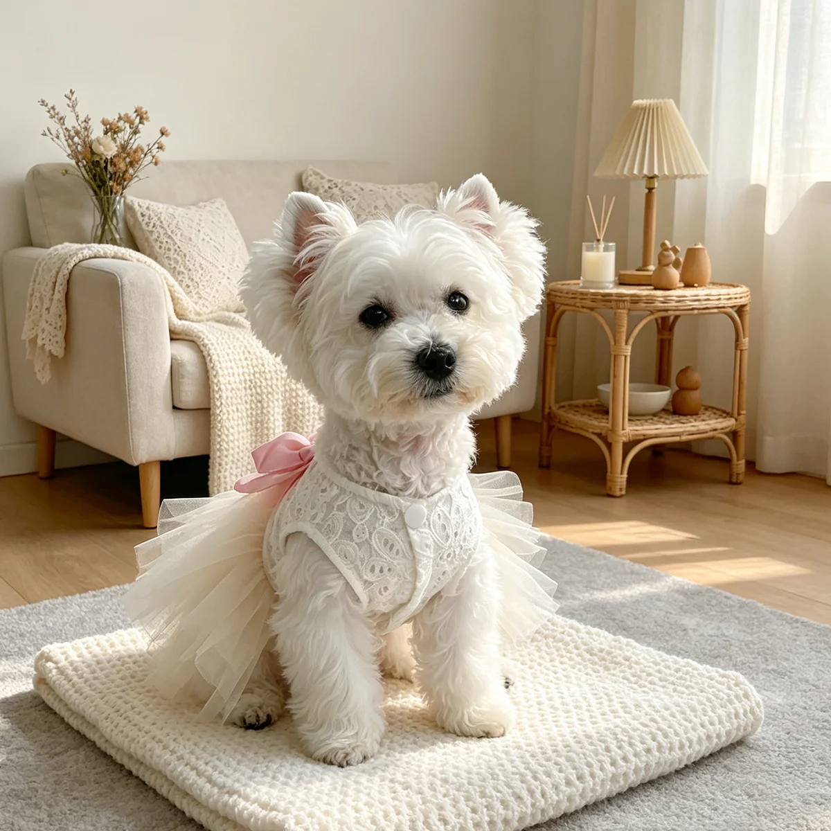 Little Sweetheart Wedding Pet Harness Dress, Lace Bow Tutu Skirt, for Small Dogs & Cats, Bridal Party Outfit - view 6