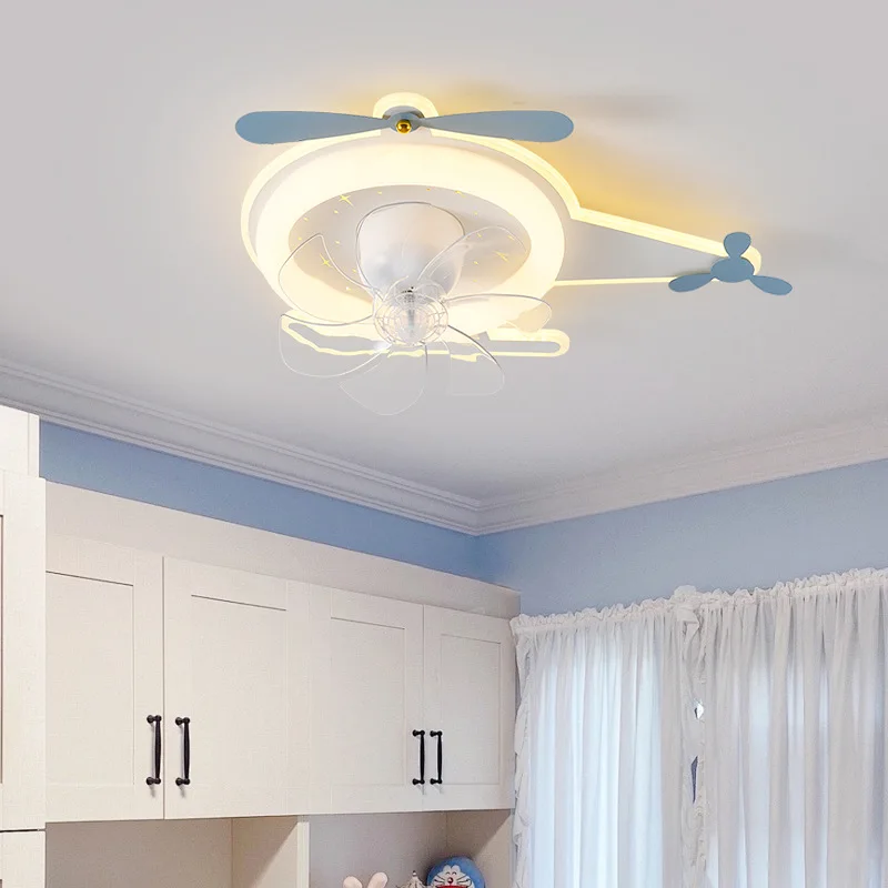 Kindergarten Airplane Ceiling Fan Lights Shaking Head Study Cafe Children's Bedroom Dining Room Household Decoration Luminaires