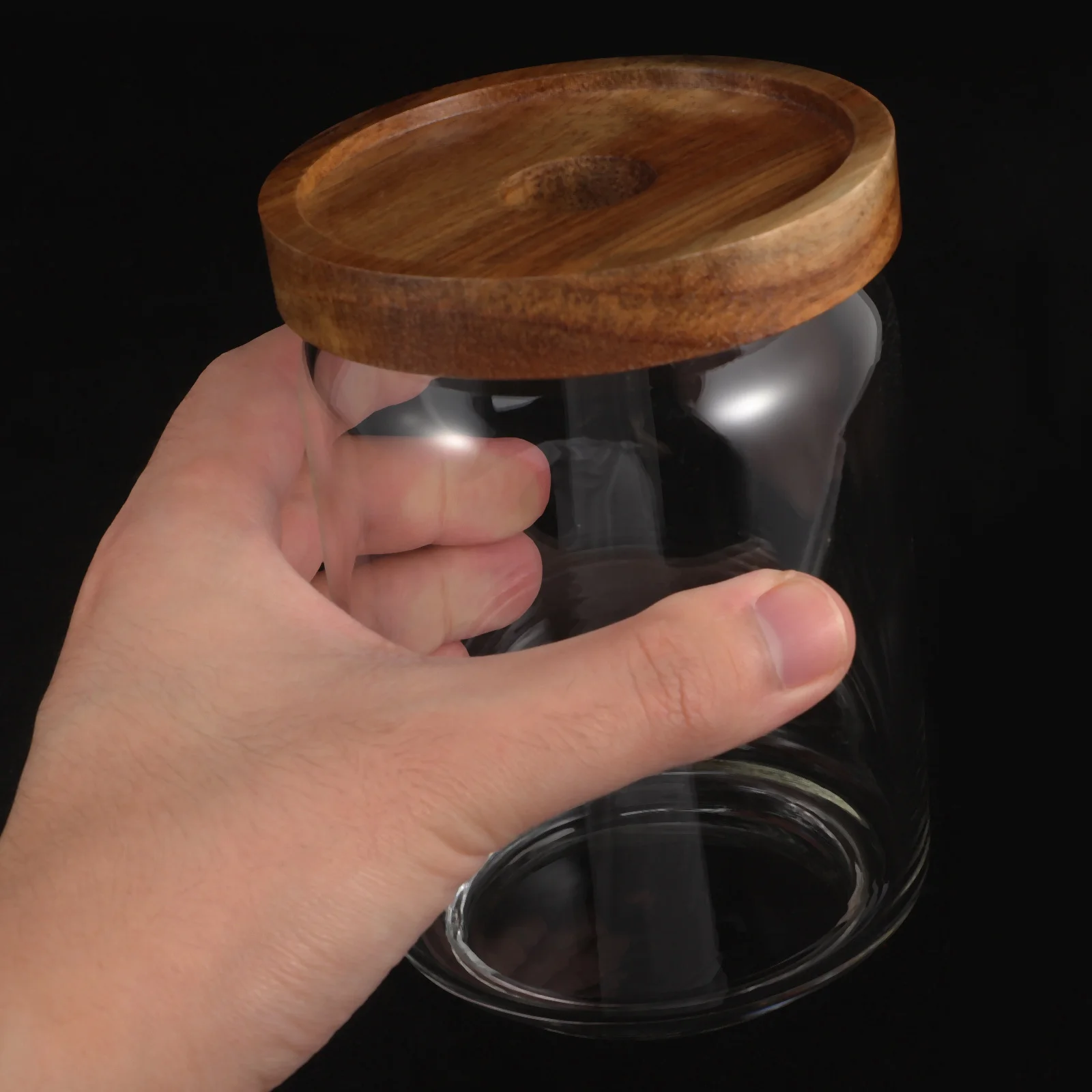 

Glass Coffee Bean Storage Canister Wood Lid Airtight Tea Jar Dry Food Snack Container Glass Sealed Jar Grain Storage Tank