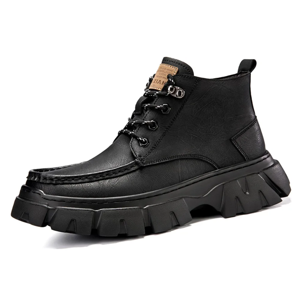 High Quality Fashion Men Ankle Boots Mid-Top Men's Casual Leather Shoes Male Outdoor Motorcycle Botas New Youth Treking Footwear
