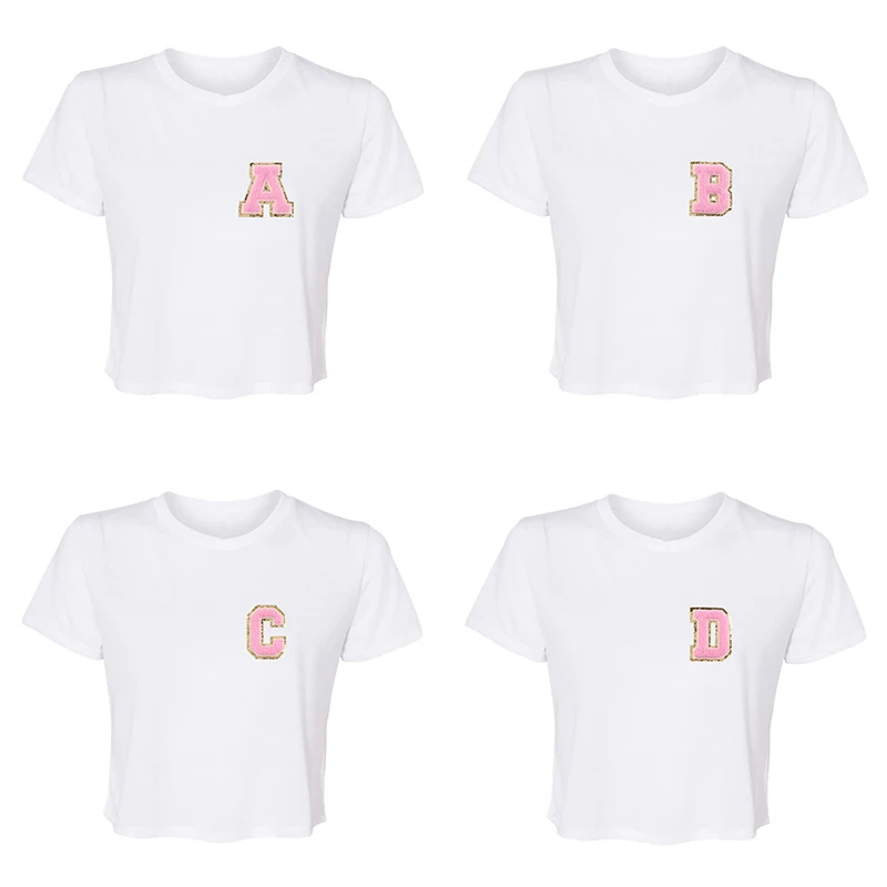 ﻿ Hot Girls nueva moda ropa de calle de manga corta ropa de mujer 26 letras Crop Tops verano blanco Sexy lindo bebé camiseta Vintage ﻿
