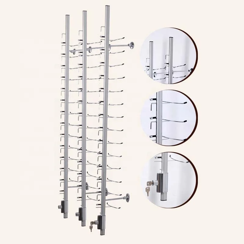 Wall mounted aluminum alloy panel with locking rods aluminum eyeglasses display rods rack