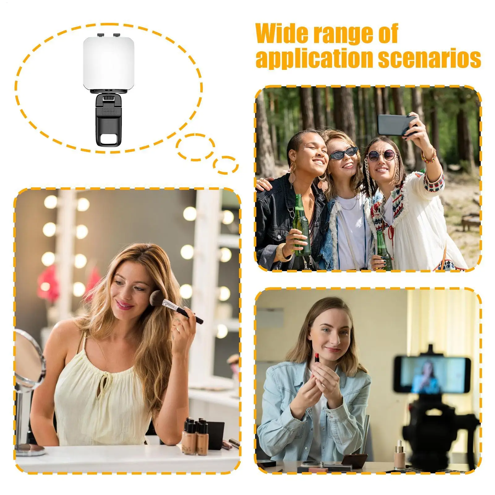 スマホ用自撮りライト、3色照明とRGBモード搭載、充電式クリップオンランプ、旅行、会議、ビデオ撮影に