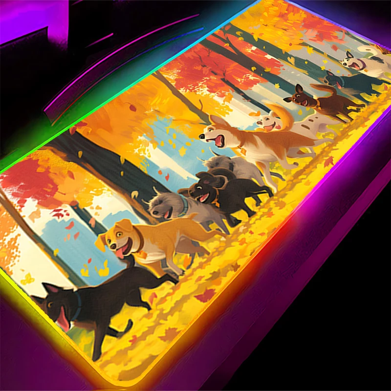 

RGB LED Mouse Pad HD Rubber Mousepad Pattern Game Pad PC Accessories Desk Mat Non Slip Table Mat Corgi Dog Office Keyboard Pad